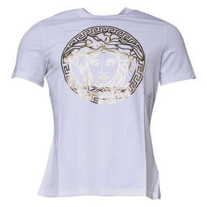 Camiseta de cuello redondo de algodón con estampado de Medusa en blanco de Versace