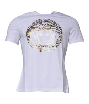 Versace White Medusa Print Cotton Crew Neck T-Shirt