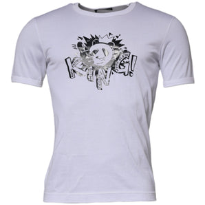 Dolce & Gabbana White Panda King Cotton Crew Neck T-shirt