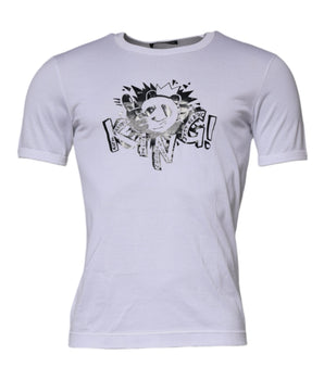 Dolce &amp; Gabbana White Panda King Cotton Crew Neck T-shirt