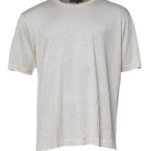 Dolce & Gabbana Off White Silk CrewNeck Short Sleeve T-shirt