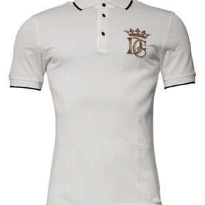 Dolce & Gabbana Off White Crown Cotton Collared Polo T-shirt