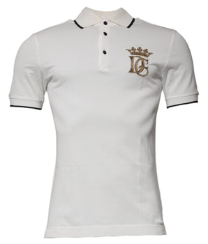 Dolce &amp; Gabbana Off White Crown Cotton Collared Polo T-shirt
