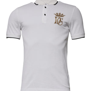 Dolce & Gabbana Off White Crown Cotton Collared Polo T-shirt