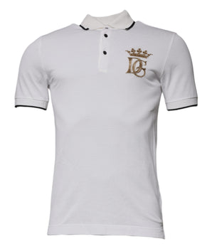 Dolce &amp; Gabbana Off White Crown Cotton Collared Polo T-shirt