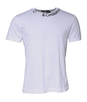 Camiseta de manga corta con cuello redondo y logotipo de algodón blanco de Dolce &amp; Gabbana