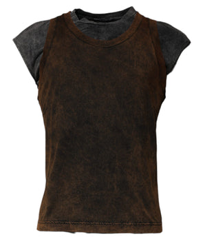 Dolce &amp; Gabbana Brown Cotton Round Neck Sleeveless T-shirt