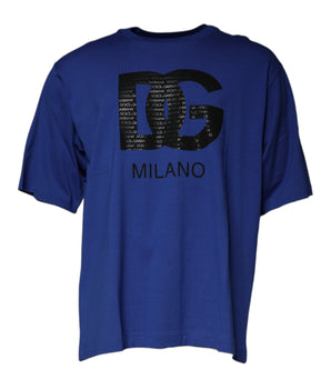 Dolce &amp; Gabbana Blue Logo Print Cotton Men Crew Neck T-shirt