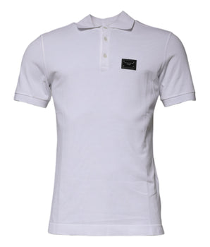 Camiseta polo con cuello y placa del logotipo en algodón blanco de Dolce &amp; Gabbana