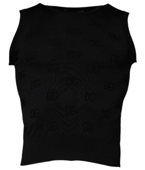 Dolce &amp; Gabbana Black Silk Round Neck Sleeveless T-shirt
