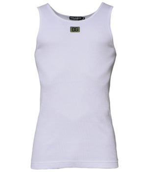 Dolce & Gabbana White Cotton Round Neck Sleeveless T-shirt