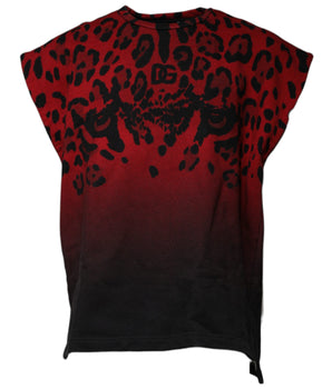 Dolce &amp; Gabbana Red Leopard Print Cotton Sleeveless T-shirt
