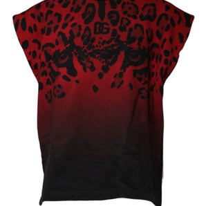Dolce &amp; Gabbana Red Leopard Print Cotton Sleeveless T-shirt