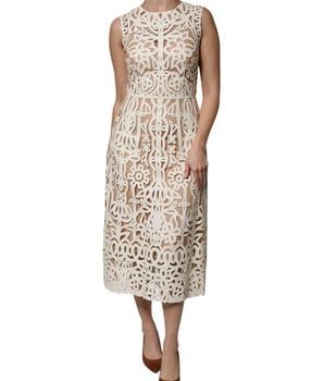 Dolce &amp; Gabbana White Cut Out Leather Sleeveless Midi Dress