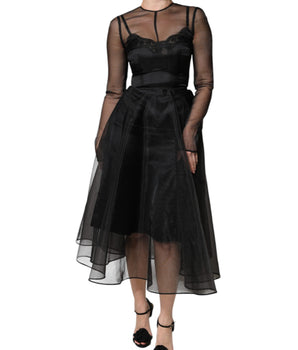 Dolce &amp; Gabbana Black Tulle A-line Midi Cocktail Gown Dress