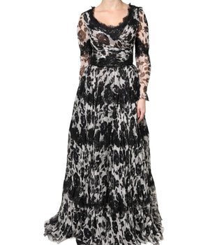 Dolce &amp; Gabbana Black Silk Floral Lace Ricamo Ball Maxi Dress