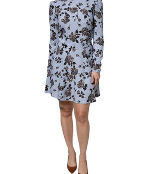 Vestido corto de manga larga con estampado floral en azul claro de Valentino