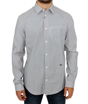 GF Ferre Chic Gray Striped Cotton Casual Shirt GF Ferre 