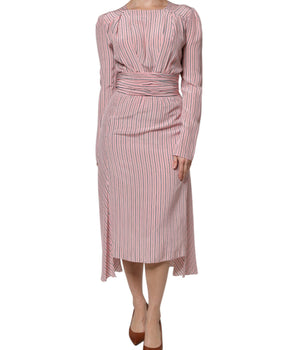 Vestido midi de manga larga de seda con rayas rosas de Ermanno Scervino