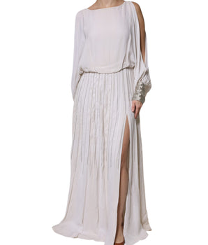 Vestido largo blanco roto con adornos de Christian Pellizzari