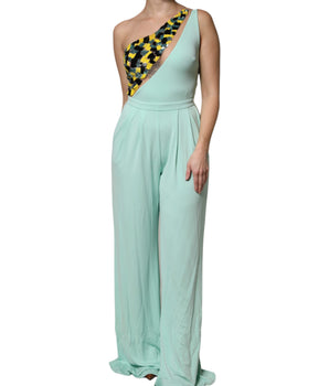 Elisabetta Franchi Mint Green One Shoulder Long Jumpsuit Dress