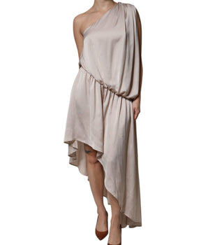 Christian Pellizzari Beige One Shoulder Asymmetric Drape Dress
