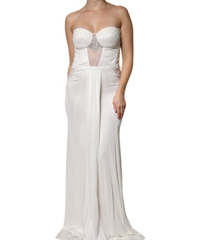 Vestido de sirena con escote bustier y sin tirantes en color blanco de Elisabetta Franchi