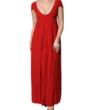 Vestido largo de escote pronunciado y mangas cortas de acetato rojo de Dondup