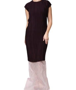 Vestido largo de seda marrón con mangas cortas de Barbara Casasola