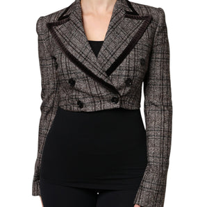 Dolce &amp; Gabbana Brown Plaid Long Sleeve Cropped Coat Jacket