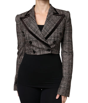 Dolce &amp; Gabbana Brown Plaid Long Sleeve Cropped Coat Jacket
