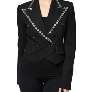 Dolce &amp; Gabbana Black Crystal Double Breasted Blazer Jacket