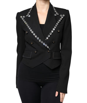 Dolce &amp; Gabbana Black Crystal Double Breasted Blazer Jacket