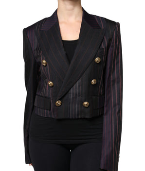 Dolce &amp; Gabbana Multicolor Stripes Wool Cropped Blazer Coat Jacket