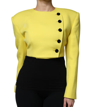 Dolce &amp; Gabbana Lemon Yellow Wool Long Sleeves Cropped Coat Jacket