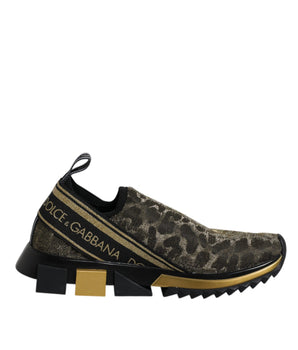 Dolce &amp; Gabbana Gold Glitter Leopard Sorrento Sneakers Shoes
