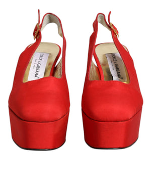 Dolce &amp; Gabbana Red Platform Slingback Heels Sandals Shoes