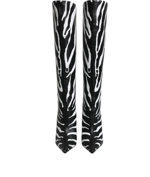 Dolce &amp; Gabbana Black White Zebra Heels High Boots Shoes