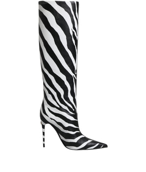 Dolce &amp; Gabbana Black White Zebra Heels High Boots Shoes