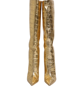 Dolce &amp; Gabbana Gold Leather Stiletto Heels High Boots Shoes