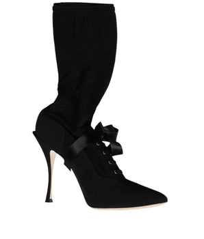 Dolce &amp; Gabbana Black Stiletto Heels Mid Calf Boots Shoes