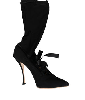 Dolce &amp; Gabbana Black Stiletto Heels Mid Calf Boots Shoes