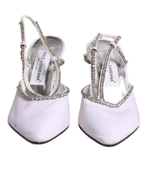 Dolce &amp; Gabbana White Strass Crystal Slingbacks Pumps Shoes