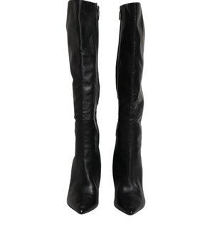 Dolce &amp; Gabbana Black Leather Heels Knee High Boots Shoes