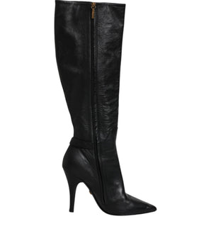 Dolce &amp; Gabbana Black Leather Heels Knee High Boots Shoes
