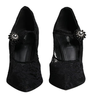 Dolce &amp; Gabbana Black Lace Crystals Mary Jane Pumps Shoes