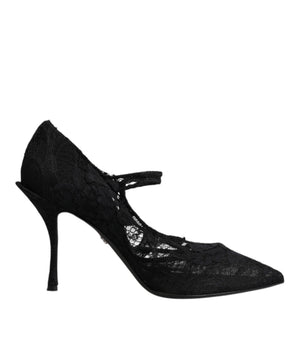Dolce &amp; Gabbana Black Lace Crystals Mary Jane Pumps Shoes