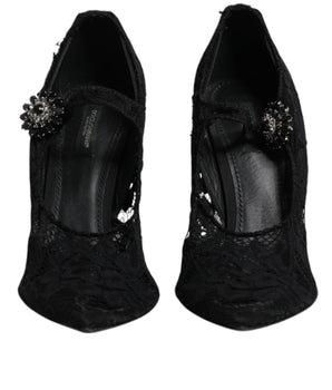 Dolce &amp; Gabbana Black Lace Crystals Mary Jane Pumps Shoes