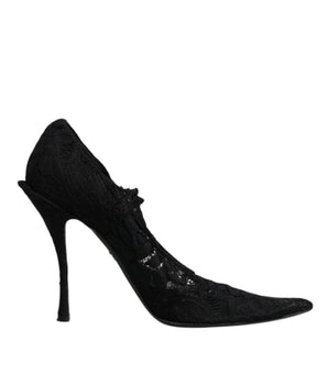 Dolce &amp; Gabbana Black Lace Crystals Mary Jane Pumps Shoes