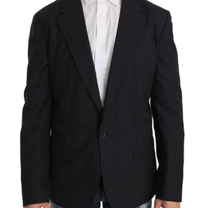 Dolce &amp; Gabbana Elegant Slim Fit Striped Wool Silk Blazer